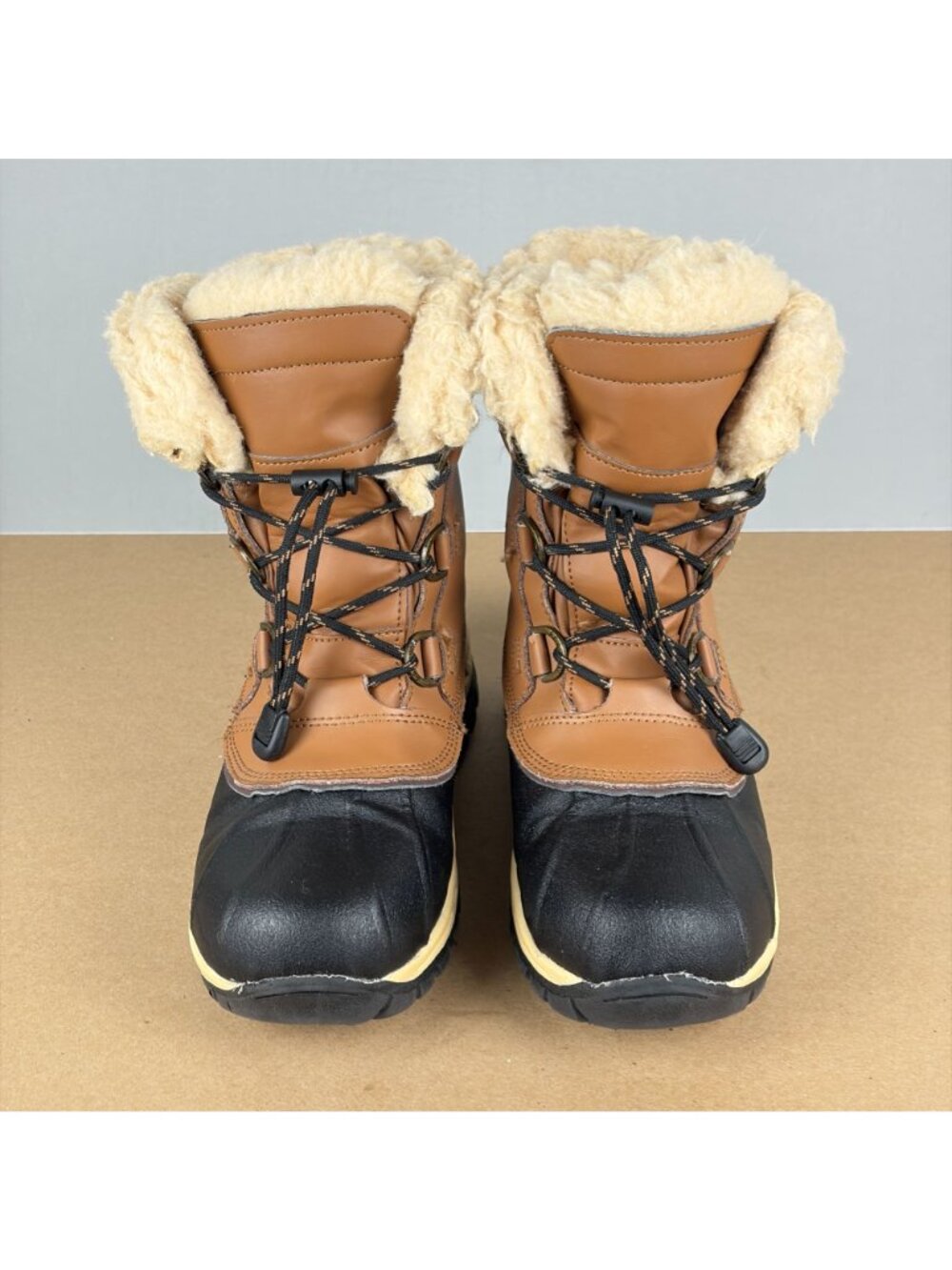 BearPaw Kelly Waterproof Snow Boots Kids 4 Tan Black Wool Blend Fleece Lining - Picture 2 of 8